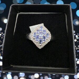 Tanzanite & Diamond Ring In Sterling Silver Size 10